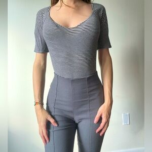 Black and white striped ribbed bodysuit